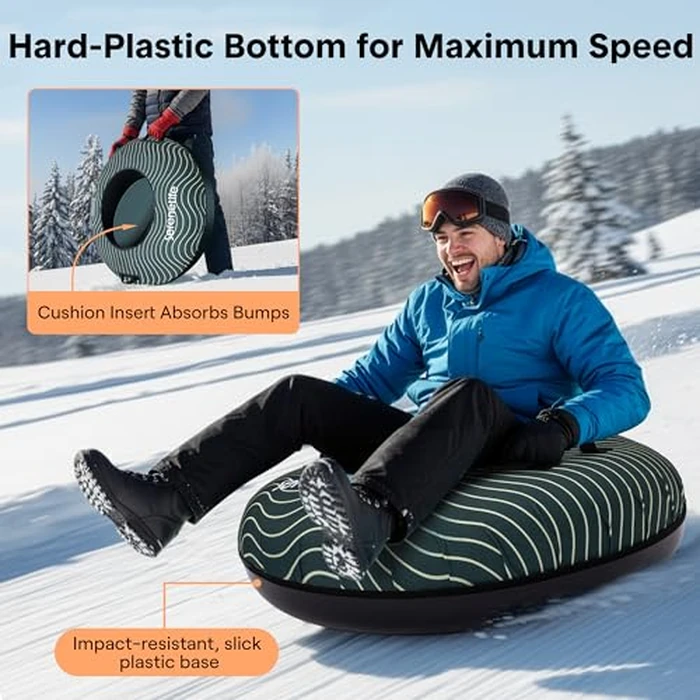 SereneLife Snow Tube for Sledding, 40" Inflatable Snow Tubes Heavy Duty w/Durable Anti Wear Material for Outdoor Fun, Puncture Resistant Hard Bottom, Includes Seat Cover & Tow Strap for Kids & Adults by SereneLife - Image 4