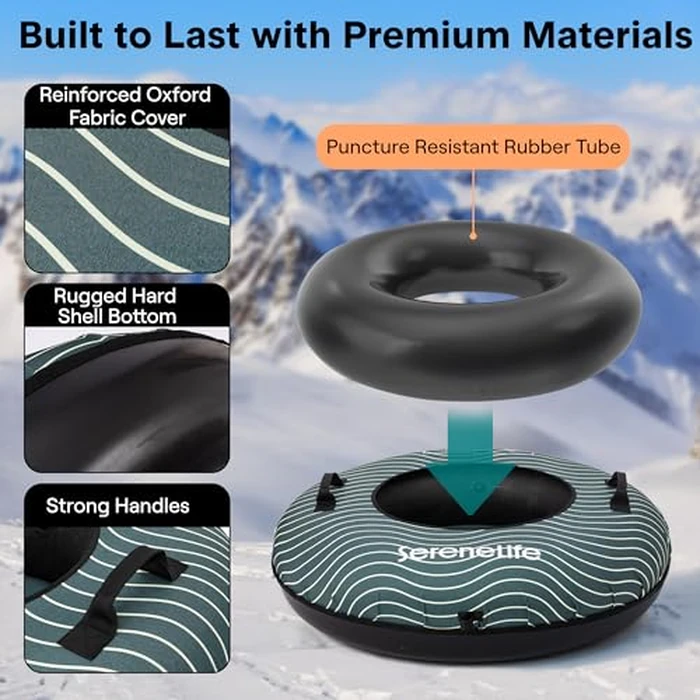 SereneLife Snow Tube for Sledding, 40" Inflatable Snow Tubes Heavy Duty w/Durable Anti Wear Material for Outdoor Fun, Puncture Resistant Hard Bottom, Includes Seat Cover & Tow Strap for Kids & Adults by SereneLife - Image 5