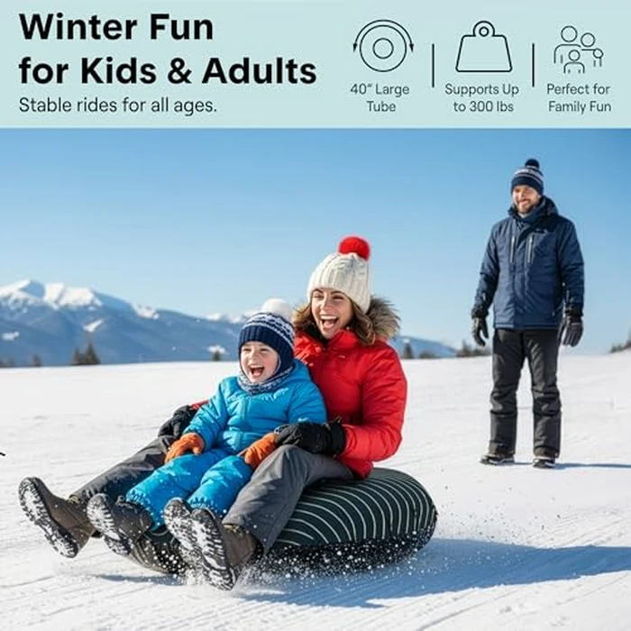 SereneLife Snow Tube for Sledding, 40" Inflatable Snow Tubes Heavy Duty w/Durable Anti Wear Material for Outdoor Fun, Puncture Resistant Hard Bottom, Includes Seat Cover & Tow Strap for Kids & Adults by SereneLife - Image 7