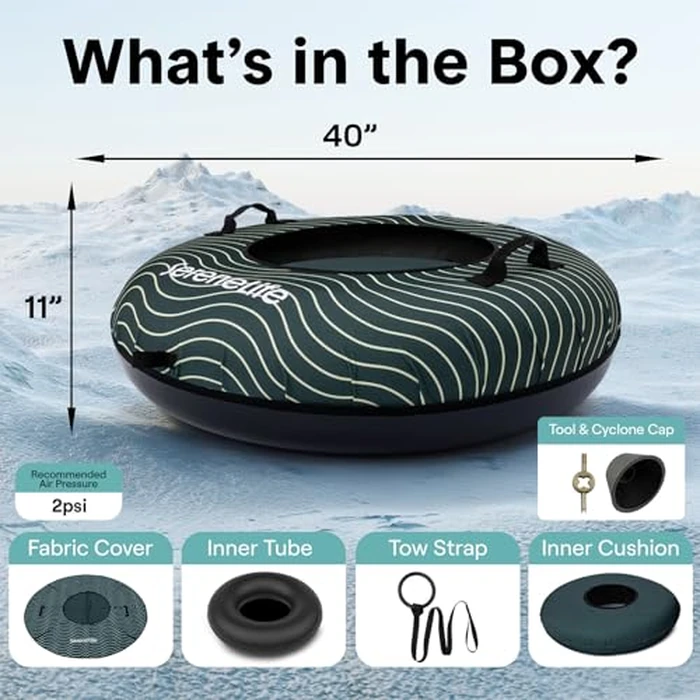 SereneLife Snow Tube for Sledding, 40" Inflatable Snow Tubes Heavy Duty w/Durable Anti Wear Material for Outdoor Fun, Puncture Resistant Hard Bottom, Includes Seat Cover & Tow Strap for Kids & Adults by SereneLife - Image 9