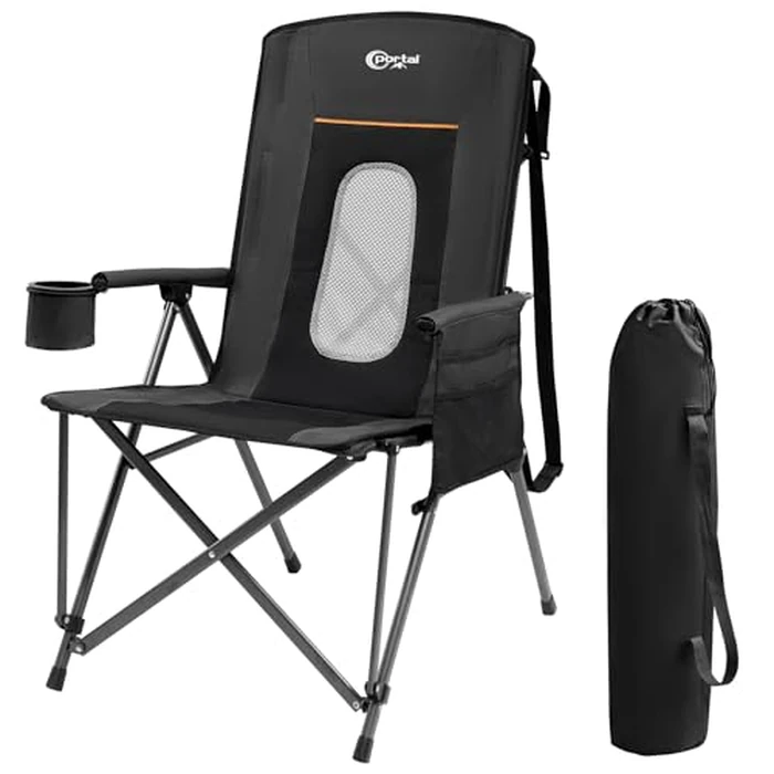 PORTAL Oversized Folding Camping Chair High Back Portable Lawn Chairs for Adults Outdoor Sports with Hard Armrest Cup Holder，Supports 400LBS Black by Portal - Used - Like New condition