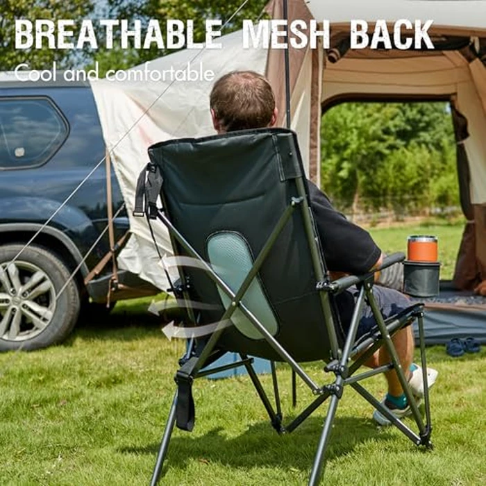 PORTAL Oversized Folding Camping Chair High Back Portable Lawn Chairs for Adults Outdoor Sports with Hard Armrest Cup Holder，Supports 400LBS Black by Portal - Image 2