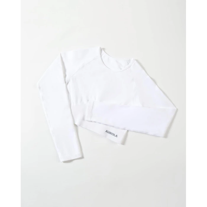 AUROLA Serpent Snake Long Sleeve Shirts for Women, Seamless Workout Crop Tops Crew Neck Cropped T Shirt Athletic Yoga,Solid-Crescent White,S by AUROLA - Used - Like New condition