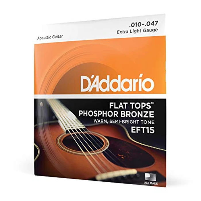 D'Addario Guitar Strings - Acoustic Guitar Strings - Flat Tops Phosphor Bronze - For 6 String Guitar - Warm, Semi-Bright Tone - EFT15 - Extra Light, 10-47 by D'Addario - Used - Like New condition
