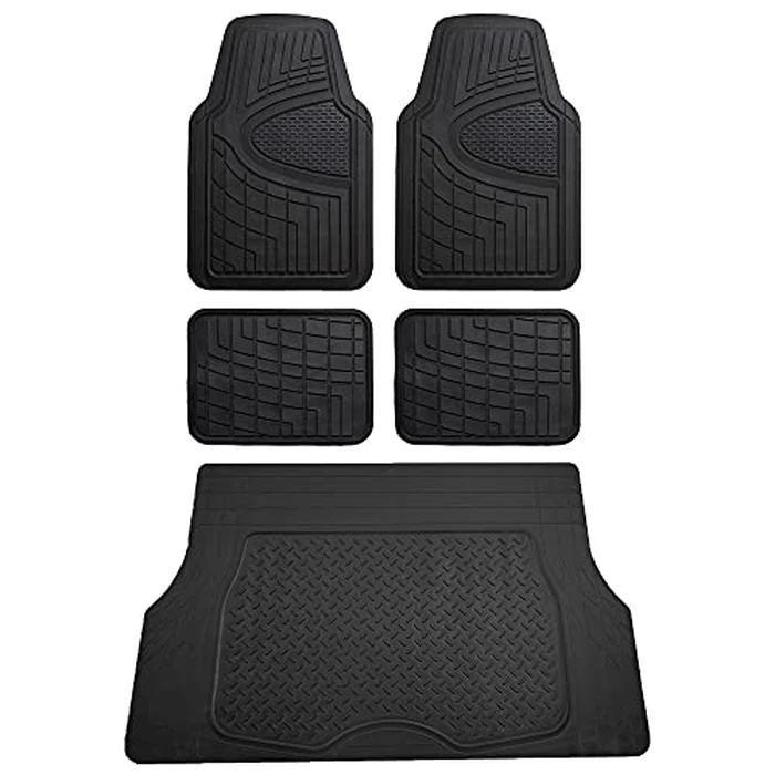 FH Group Premium Liners Tall Channel Trimmable All Weather Rubber Full Set Car Floor Mats (Black) w. Trimmable All-Season Cargo Liner (Black) - Universal Fit for Cars Trucks and SUVs by FH GROUP - Image 1