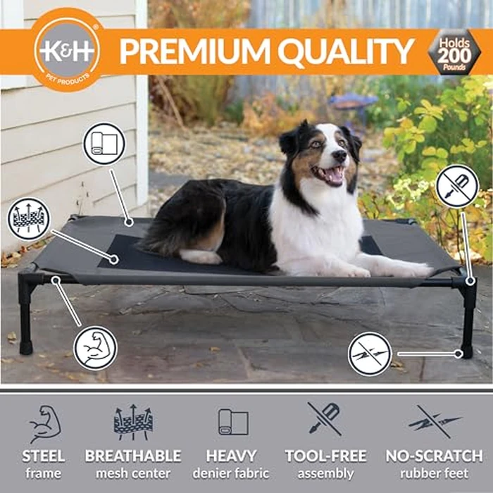 K&H Pet Products Outdoor Elevated Dog Cot, Breathable Cooling Elevated Cot Hammock Pet Bed for Large Dogs, Washable Mesh Cover, Raised Metal Frame, Collapsible, Portable - Large 42 X 30in Charcoal by K&H Pet Products - Image 2
