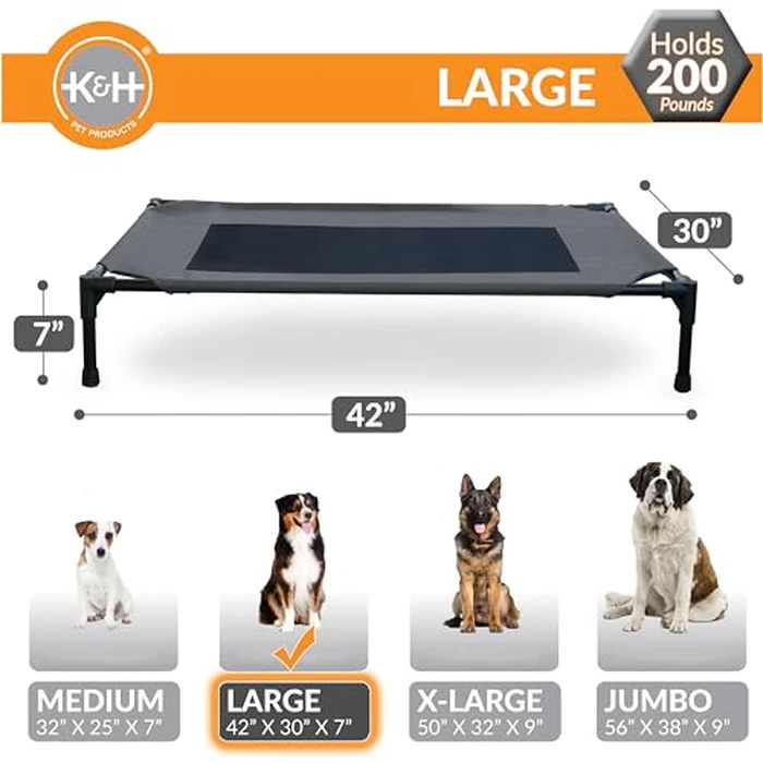 K&H Pet Products Outdoor Elevated Dog Cot, Breathable Cooling Elevated Cot Hammock Pet Bed for Large Dogs, Washable Mesh Cover, Raised Metal Frame, Collapsible, Portable - Large 42 X 30in Charcoal by K&H Pet Products - Image 3