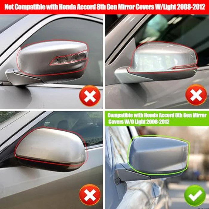 Yumzeco 2PCS Compatible with Honda Accord Ox Horn Side Mirror Covers 8th Gen W/O Stand Cover 2008-2012, Driver and Passenger Side Door Rearview Mirror Caps for Honda Accord W/O Light Hole-Glossy Black by Yumzeco - Image 2