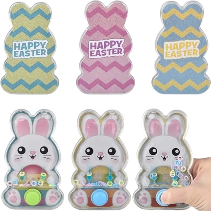 5.5 Inch Easter Bunny Water Ring Game, Handheld Puzzle Toy, Assorted Colors - 12 Count by Rhode Island Novelty - Image 1