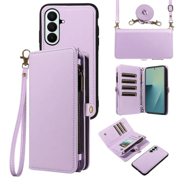 Asuwish Crossbody Wallet Case for Samsung Galaxy Z Fold 7 5G 2025 Magnetic Detachable PU Leather Phone Case Card Holder Flip Zipper Lanyard Strap Purse ZFold7 Z7 G Fold7 ZFold 7Z Women Purple by Asuwish - Used - Acceptable condition