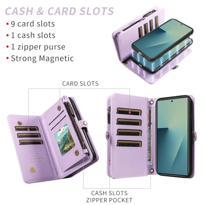 Asuwish Crossbody Wallet Case for Samsung Galaxy Z Fold 7 5G 2025 Magnetic Detachable PU Leather Phone Case Card Holder Flip Zipper Lanyard Strap Purse ZFold7 Z7 G Fold7 ZFold 7Z Women Purple by Asuwish - Image 2