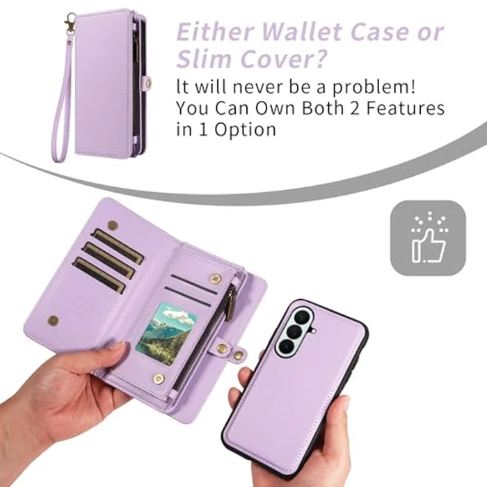 Asuwish Crossbody Wallet Case for Samsung Galaxy Z Fold 7 5G 2025 Magnetic Detachable PU Leather Phone Case Card Holder Flip Zipper Lanyard Strap Purse ZFold7 Z7 G Fold7 ZFold 7Z Women Purple by Asuwish - Image 3