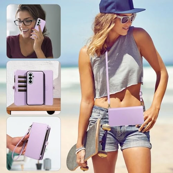 Asuwish Crossbody Wallet Case for Samsung Galaxy Z Fold 7 5G 2025 Magnetic Detachable PU Leather Phone Case Card Holder Flip Zipper Lanyard Strap Purse ZFold7 Z7 G Fold7 ZFold 7Z Women Purple by Asuwish - Image 5