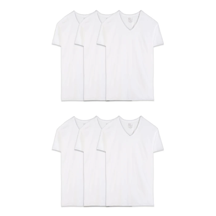 Fruit of the Loom Mens Eversoft Cotton Stay Tucked V-Neck T-Shirt Base Layer Top, Regular - White - 6 Pack, XX-Large US by Fruit of the Loom - Used - Like New condition - US$25.95