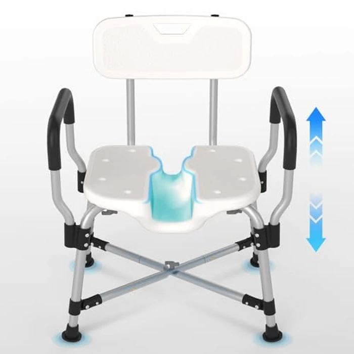 U-Shaped Shower Chair for Inside Shower, 450lbs Heavy Duty Shower Chair for Elderly and Disabled, Shower Seat with Back and Padded Arms for Adults, Height Adjustable Bath Chair for Senior, White by RUIERS - Used - Very Good condition