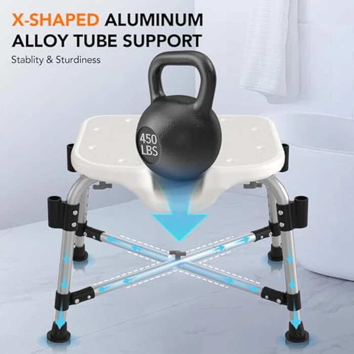U-Shaped Shower Chair for Inside Shower, 450lbs Heavy Duty Shower Chair for Elderly and Disabled, Shower Seat with Back and Padded Arms for Adults, Height Adjustable Bath Chair for Senior, White by RUIERS - Image 3