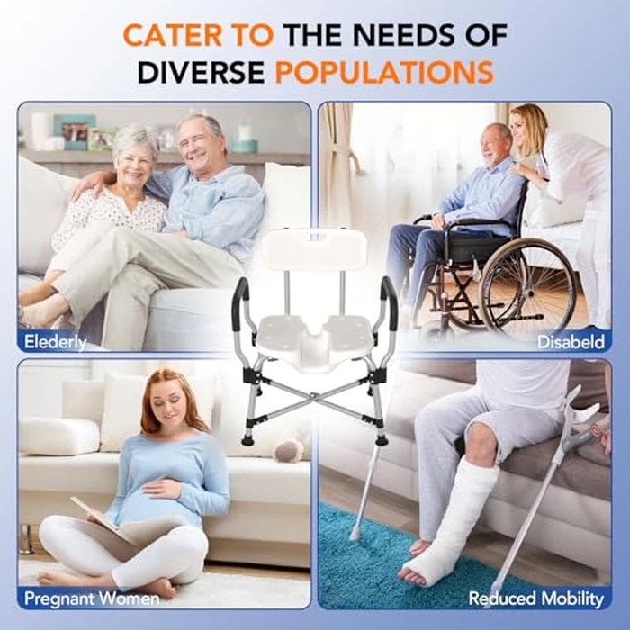 U-Shaped Shower Chair for Inside Shower, 450lbs Heavy Duty Shower Chair for Elderly and Disabled, Shower Seat with Back and Padded Arms for Adults, Height Adjustable Bath Chair for Senior, White by RUIERS - Image 8