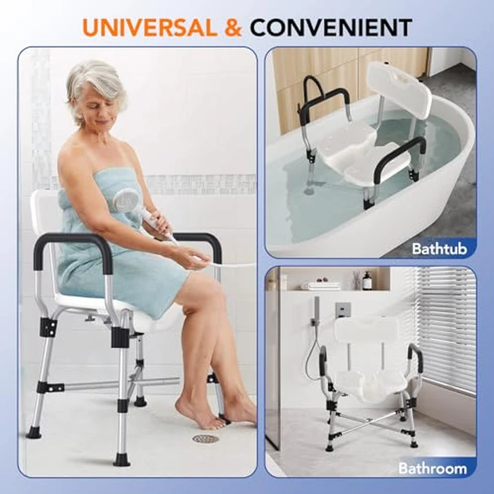 U-Shaped Shower Chair for Inside Shower, 450lbs Heavy Duty Shower Chair for Elderly and Disabled, Shower Seat with Back and Padded Arms for Adults, Height Adjustable Bath Chair for Senior, White by RUIERS - Image 9