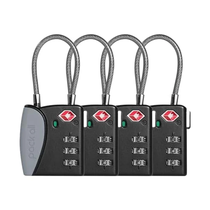 pack all TSA Approved Cable Luggage Locks, 3 Digit Combination Padlocks, Travel Lock for Suitcases & Bag, Alloy Body, Travel Accessories (4 Pack)（Grey） by pack all - Used - Like New condition