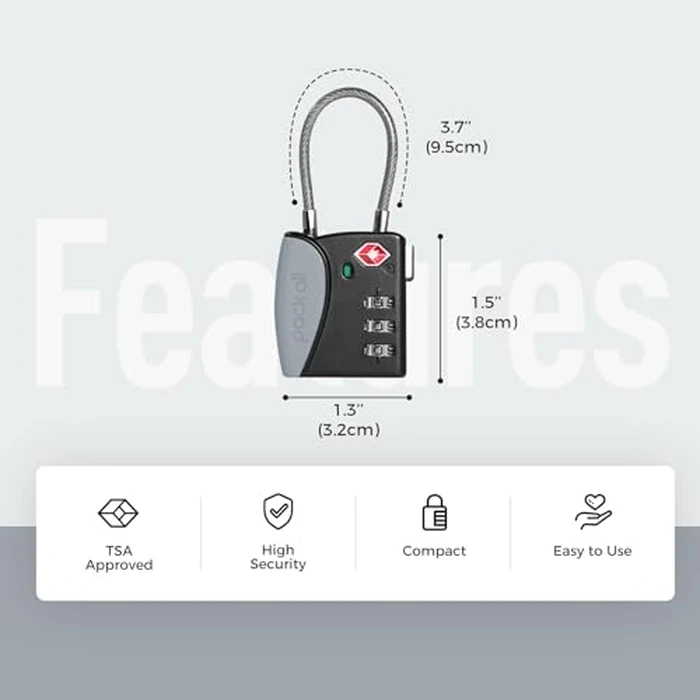 pack all TSA Approved Cable Luggage Locks, 3 Digit Combination Padlocks, Travel Lock for Suitcases & Bag, Alloy Body, Travel Accessories (4 Pack)（Grey） by pack all - Image 2