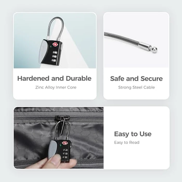 pack all TSA Approved Cable Luggage Locks, 3 Digit Combination Padlocks, Travel Lock for Suitcases & Bag, Alloy Body, Travel Accessories (4 Pack)（Grey） by pack all - Image 5