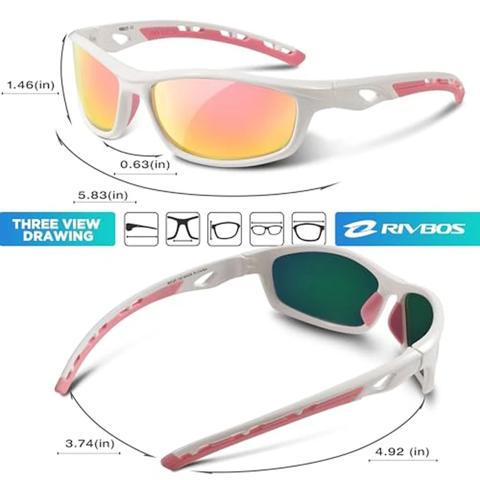 RIVBOS Sunglasses for Men Women Polarized UV Protection Sports Fishing Driving Shades Cycling RB833-White LightPink by RIVBOS - Image 4