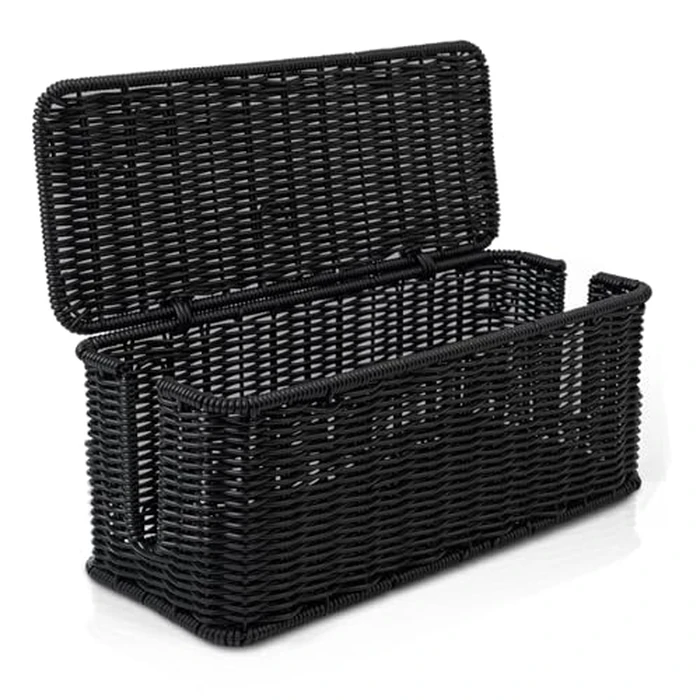 Cable Management Box, Handmade Rattan Cable Organizer with 2 Open Slots, Cord Hider for Power Strip, Router & USB Hub, Registered U.S. Design Patent (D1,112,102), 13" x 5.1" x 5.1", Black by Cantalop - Used - Very Good condition - US$20.99