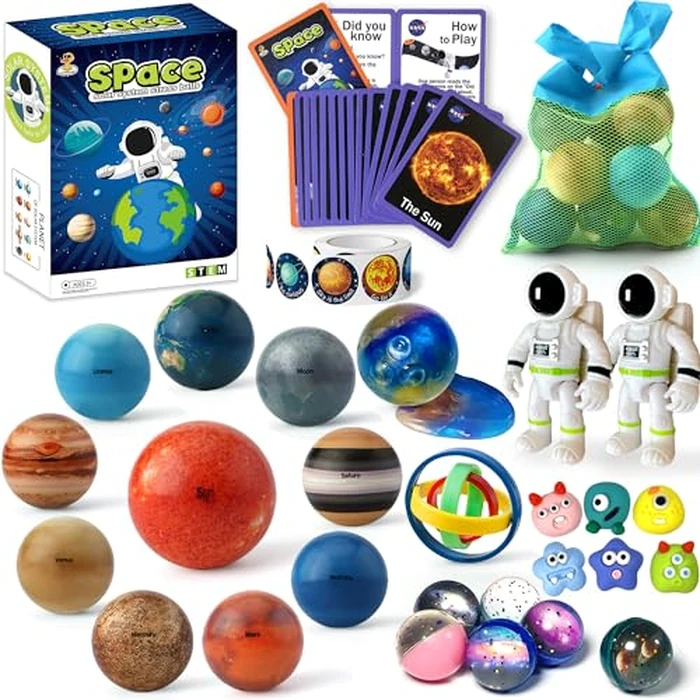 Solar System Planets Toys for Kids, STEM Educational Sensory Toys for Autistic Children Non-Toxic, Space Astronaut Slime Ball Alien Monster Toy Set with Mesh Storing Bag for 3-5-8-10 Boy Girls by COOLDUCK - Used - Very Good condition - US$23.51