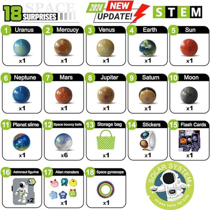 Solar System Planets Toys for Kids, STEM Educational Sensory Toys for Autistic Children Non-Toxic, Space Astronaut Slime Ball Alien Monster Toy Set with Mesh Storing Bag for 3-5-8-10 Boy Girls by COOLDUCK - Image 2
