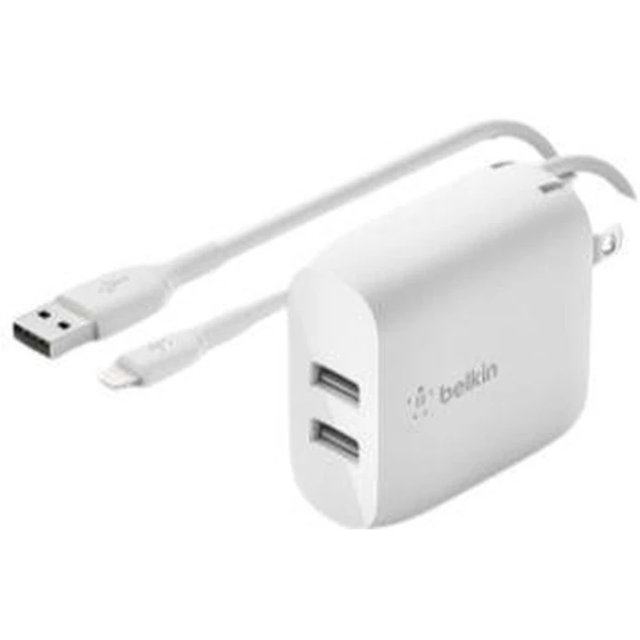 Belkin BoostCharge Dual USB-A Wall Charger 24W + Lightning to USB-A Cable - White by Belkin - Refurbished - Excellent condition - US$99.04