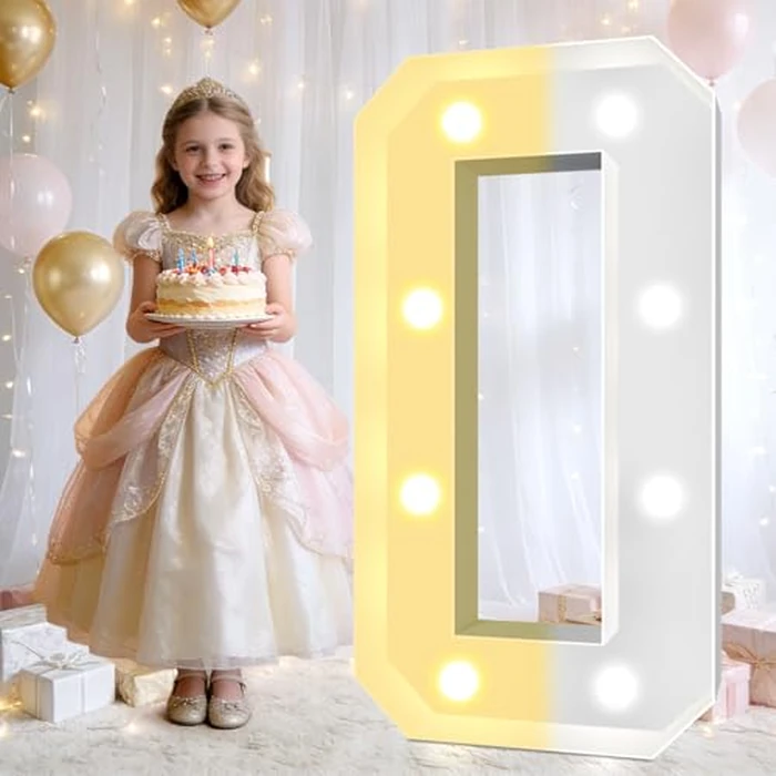 Pooqla 3FT Marquee Light Up Letters, LED Big Mosaic Marquee Letters 3 Feet, Giant LED Sign for Balloons Birthday Anniversary Wedding Party Decoration, Cool White and Warm White Letter O by Pooqla - Image 1