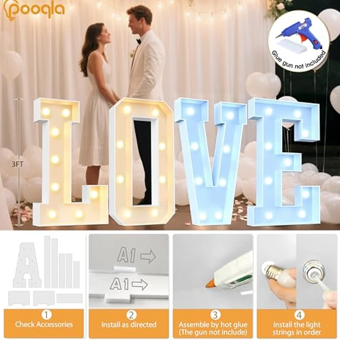 Pooqla 3FT Marquee Light Up Letters, LED Big Mosaic Marquee Letters 3 Feet, Giant LED Sign for Balloons Birthday Anniversary Wedding Party Decoration, Cool White and Warm White Letter O by Pooqla - Image 3