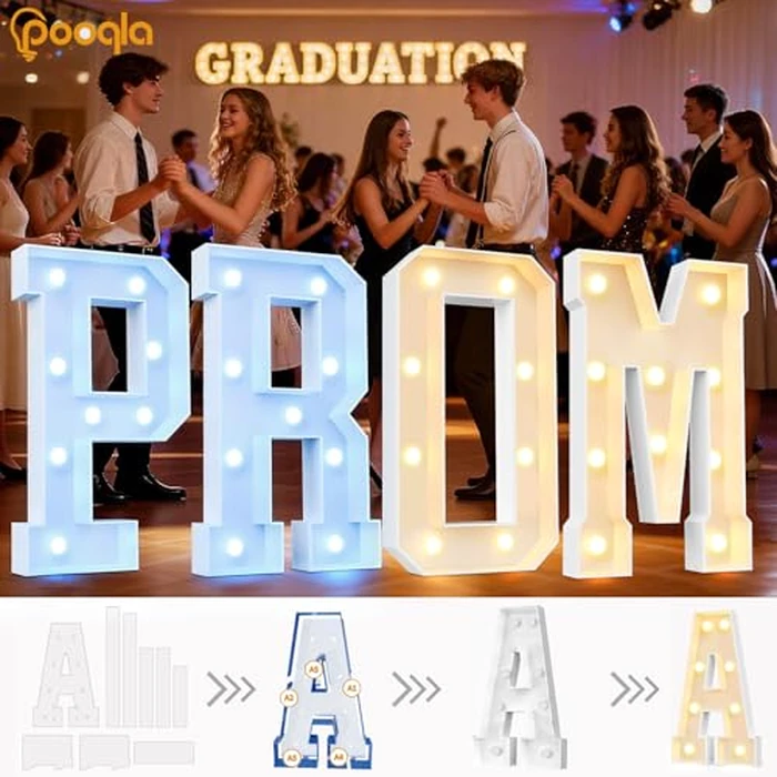 Pooqla 3FT Marquee Light Up Letters, LED Big Mosaic Marquee Letters 3 Feet, Giant LED Sign for Balloons Birthday Anniversary Wedding Party Decoration, Cool White and Warm White Letter O by Pooqla - Image 4