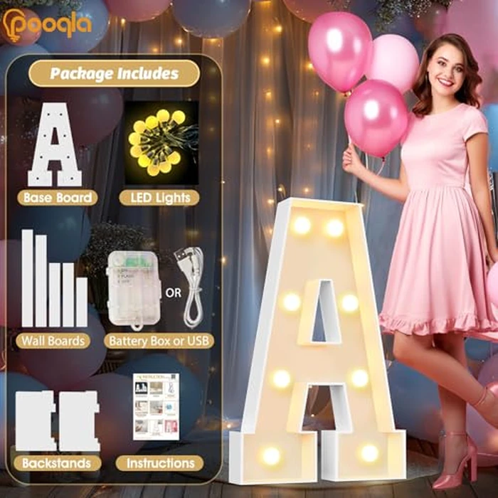 Pooqla 3FT Marquee Light Up Letters, LED Big Mosaic Marquee Letters 3 Feet, Giant LED Sign for Balloons Birthday Anniversary Wedding Party Decoration, Cool White and Warm White Letter O by Pooqla - Image 7