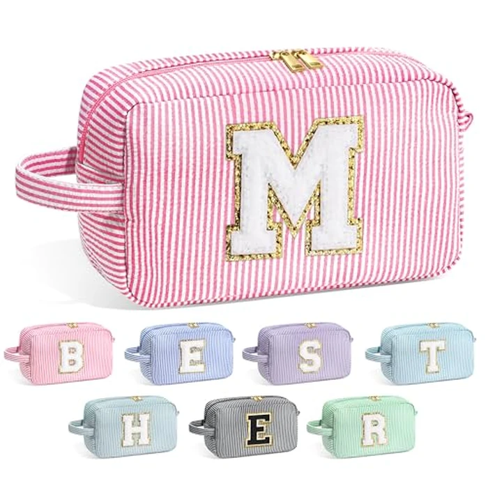 YOOLIFE Mothers Day Gifts for Mom Daughter - Initial Makeup Bag Cosmetic Bag Toiletry Pouch, Personalized Birthday Gifts for Women Girls Mom Daughter Sister Friends, Pink M by YOOLIFE - Used - Acceptable condition - US$7.89