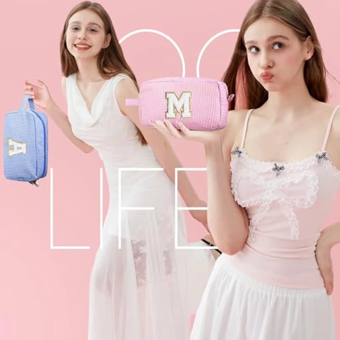 YOOLIFE Mothers Day Gifts for Mom Daughter - Initial Makeup Bag Cosmetic Bag Toiletry Pouch, Personalized Birthday Gifts for Women Girls Mom Daughter Sister Friends, Pink M by YOOLIFE - Image 2