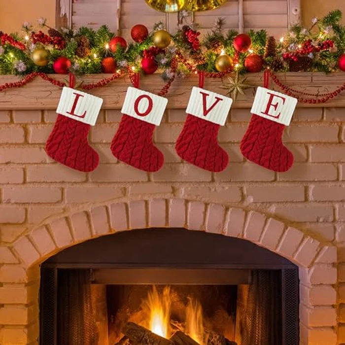 Christmas Stockings with Initials, 7 Inch Mini Letter Stocking, Embroidered Small Red White Cable Knitted Christmas Decoration for Home Family Holiday Xmas Tree Fireplace Gifts-Letter P by Edoneery - Image 5