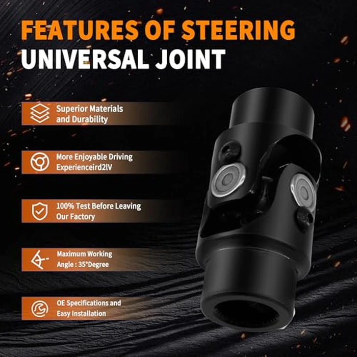 Ovabeyna 13/16"-36 Spline X3/4" Round Black Steering Universal Joint Single U Joint Shaft,Total Length: 83mm (3-1/4") by Ovabeyna - Image 2