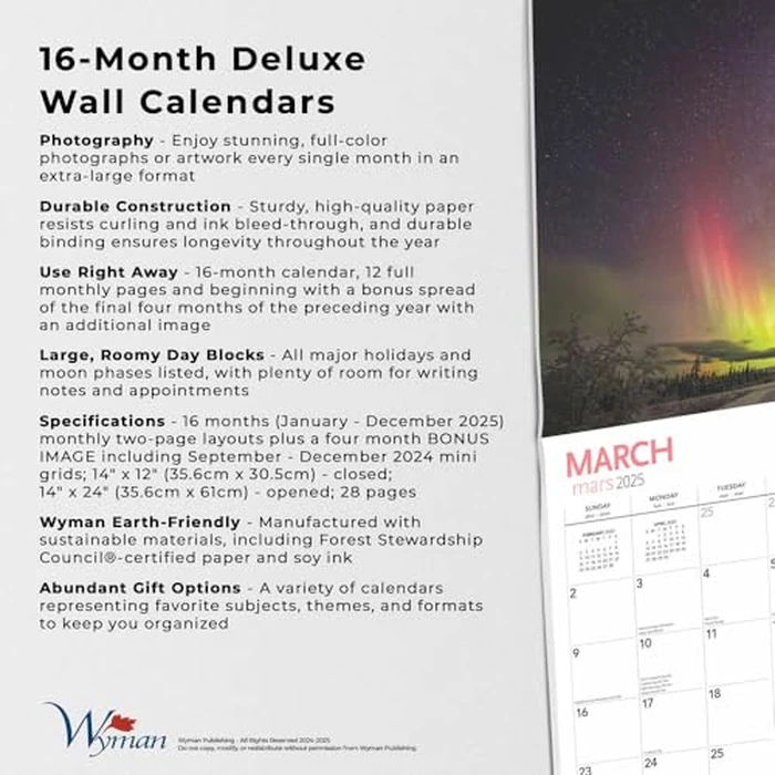 Canadian Geographic Northern Lights OFFICIAL | 2025 14 x 24 Inch Monthly Deluxe Wall Calendar | Foil Stamped Cover | Wyman Publishing | Travel Scenic Outdoor by BrownTrout Publishers Ltd. - Image 4
