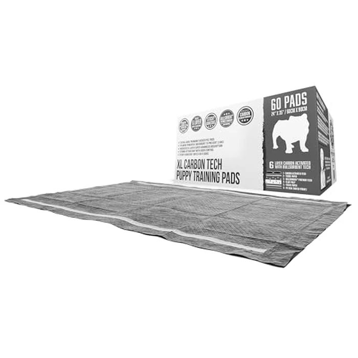 Bulldoglogy Carbon Black Puppy Pee Pads with Adhesive Sticky Tape - Extra Large Charcoal Housebreaking Dog Training Wee Pads (24x35) (60-Count, Black) by Bulldogology Pet Solutions - Image 1