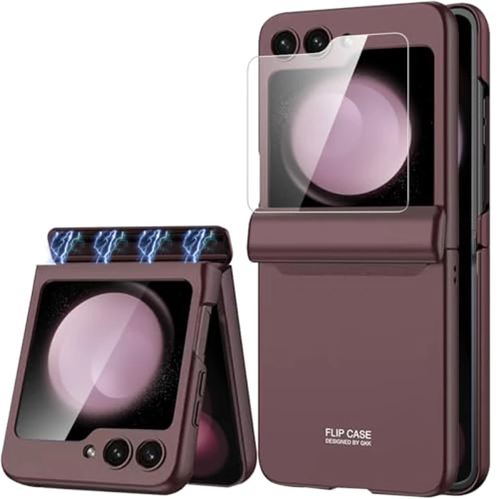 Miimall Case for Samsung Galaxy Z Flip 5 - Hinge Protection, Slim Folding, Anti-Drop Shockproof Magnetic Hinge Case (Wine) by Miimall - Image 1
