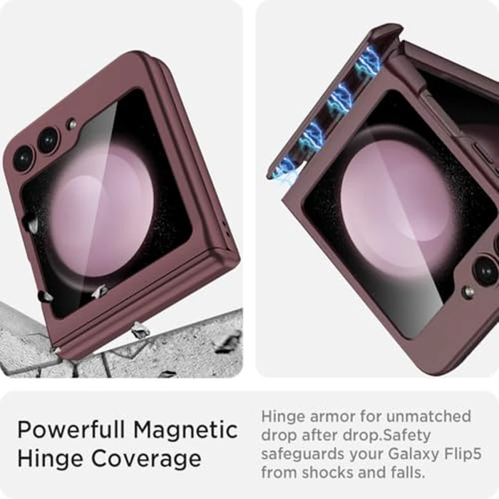 Miimall Case for Samsung Galaxy Z Flip 5 - Hinge Protection, Slim Folding, Anti-Drop Shockproof Magnetic Hinge Case (Wine) by Miimall - Image 5