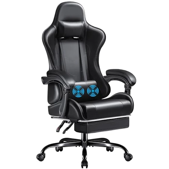 Furmax Gaming Chair, Video Game Chair with Footrest and Massage Lumbar Support, Swivel Seat Height Adjustable Computer Chair with Headrest, Racing E-Sport Gamer Chair (Black) by Furmax - Used - Like New condition - US$81.42