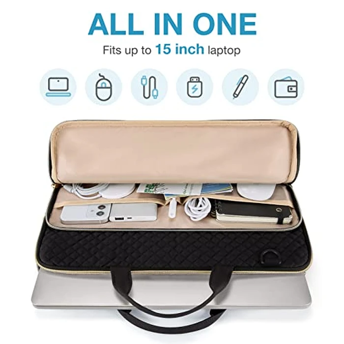 BAGSMART 15.6 Inch Laptop Sleeve Case Compatible with MacBook Pro 16 Inch,15.6 Inch HP,Dell,Acer Aspire,Asus Notebook, Protective Laptop Bag for Women with Shoulder Strap,Pocket,Handle, Black by BAGSMART - Image 2