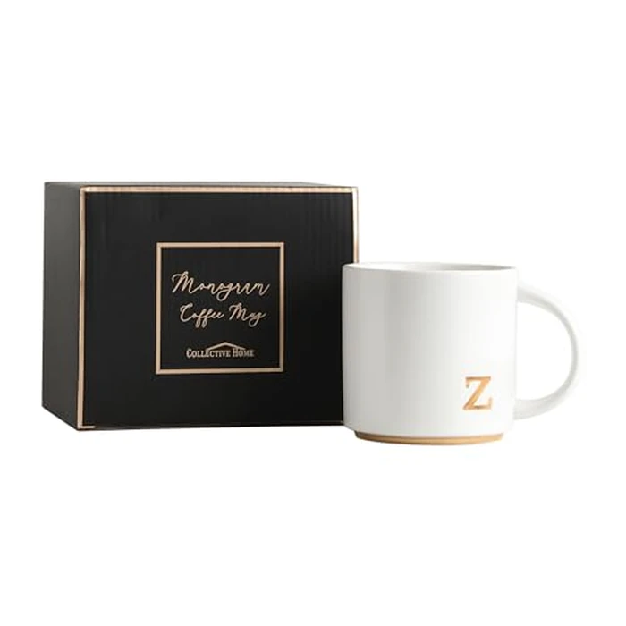 COLLECTIVE HOME - Monogram Ceramic Mugs, 15 oz Golden Initial Coffee Cups, Elegant Alphabet Tea Mugs, Elegant Personalized Mug with Gift Box, Luxurious Cups for Office and Home (z) by COLLECTIVE HOME - Used - Like New condition - US$13.87