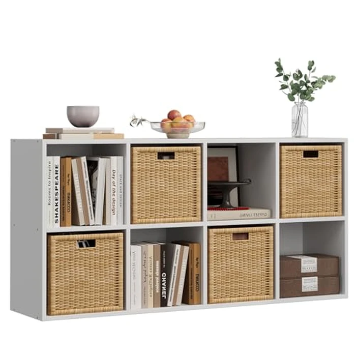 8-Cube Storage Organizer, White Wood Bookcase, Horizontal or Vertical Cube Shelf Unit Fits 11" Storage Bins(NOT Included), Display Book Shelves with Back Panel for Kids Toy Storage, Living Room Office by YAOYE - Image 1