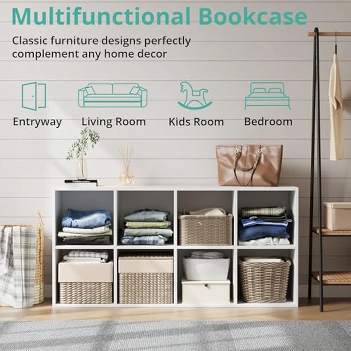 8-Cube Storage Organizer, White Wood Bookcase, Horizontal or Vertical Cube Shelf Unit Fits 11" Storage Bins(NOT Included), Display Book Shelves with Back Panel for Kids Toy Storage, Living Room Office by YAOYE - Image 5