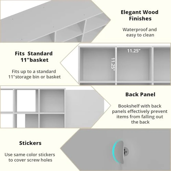8-Cube Storage Organizer, White Wood Bookcase, Horizontal or Vertical Cube Shelf Unit Fits 11" Storage Bins(NOT Included), Display Book Shelves with Back Panel for Kids Toy Storage, Living Room Office by YAOYE - Image 7