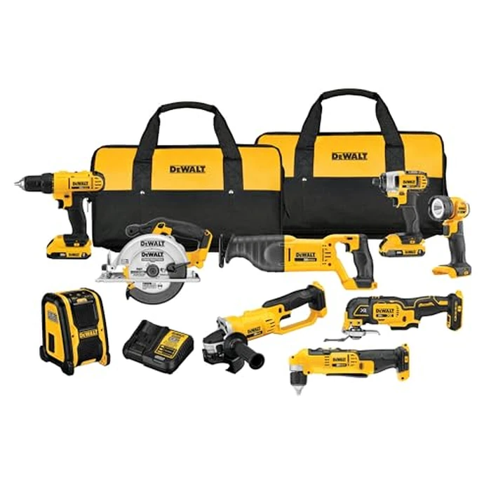 DEWALT 20V MAX Power Tools, 9 Cordless Tool Combo, Impact and Drill Driver, Oscillating Tool, Grinder,Circular and Reciprocating Saw,Right Angle Drill,Speaker,LED Light, 2 Batteries,Charger (DCK940D2) by DEWALT - Image 1