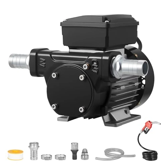 VEVOR Fuel Transfer Pump 110V, 16 GPM 60 L/min, AC Electric Oil Transfer Pump for Diesel Kerosene Biodiesel, with Auto Fuel Nozzle & 2 Hoses, 45 ft/13.7 m Max Lift, for Vehicles, Construction Sites by VEVOR - Used - Like New condition